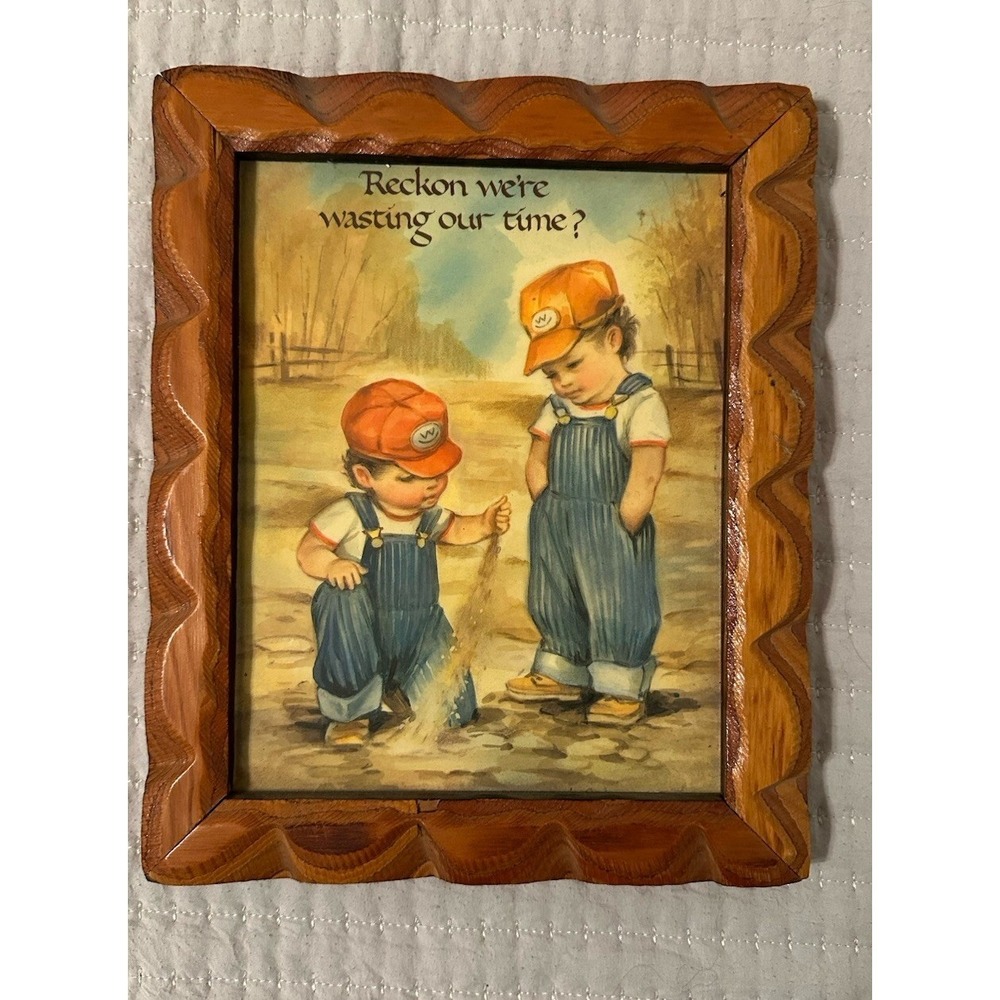 Vintage Coby Wood Lacquered Plaque Little Boys in‎ Dirt 1950s-60s 11.5 x 9.5